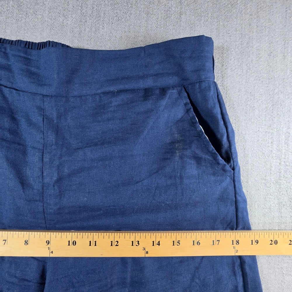 Christian Siriano Pants Womens Medium Blue Linen Blend Embroidered Eyelet Crop - Picture 7 of 16